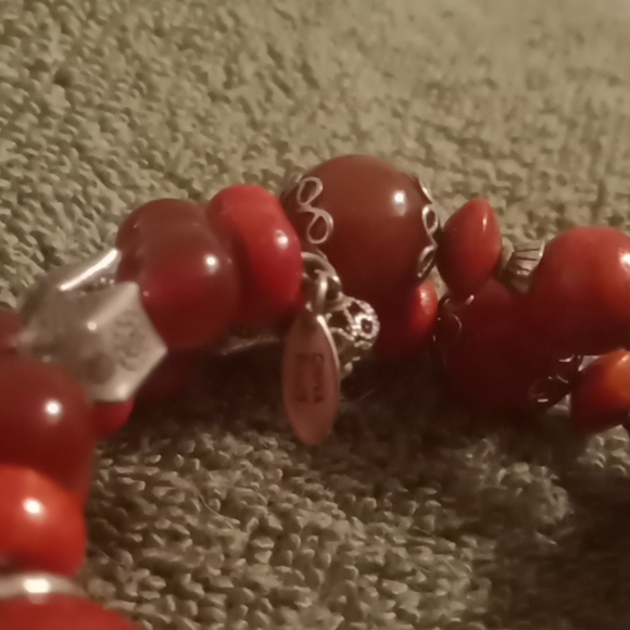BJ925 Designers sterling Red Jasper coil bracelet - Picture 2 of 4